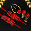 Red Color Half Bridal Rose Floral Jewellery (Hathphool & Matha Patti And Earrings) (FRJ101RED)
