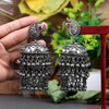 Black Silver Color Glass Stone Oxidised Big Jhumka Earrings (GSE2282SLV)