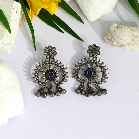Blue Color Glass Stone Oxidised Earrings (GSE2462BLU)