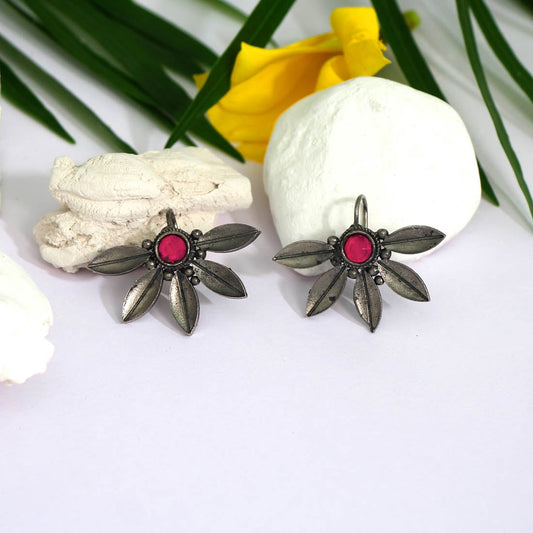Pink Color Glass Stone Oxidised Earrings (GSE2464PNK)