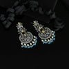 Sky Blue Color Stone Oxidised Dual Tone Earrings (GSE2574SBLU)
