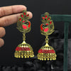 Red Color Meena Work Peacock Inspired Oxidised Earrings (GSE2575RED)
