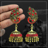 Red Color Meena Work Peacock Inspired Oxidised Earrings (GSE2577RED)