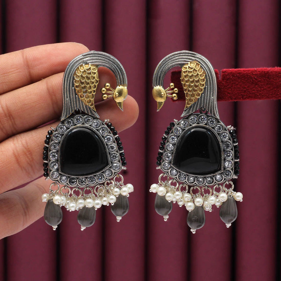 Neeara Fashion's Handcrafted Black Oxidised, Antique Finish, Ethnic Earrings