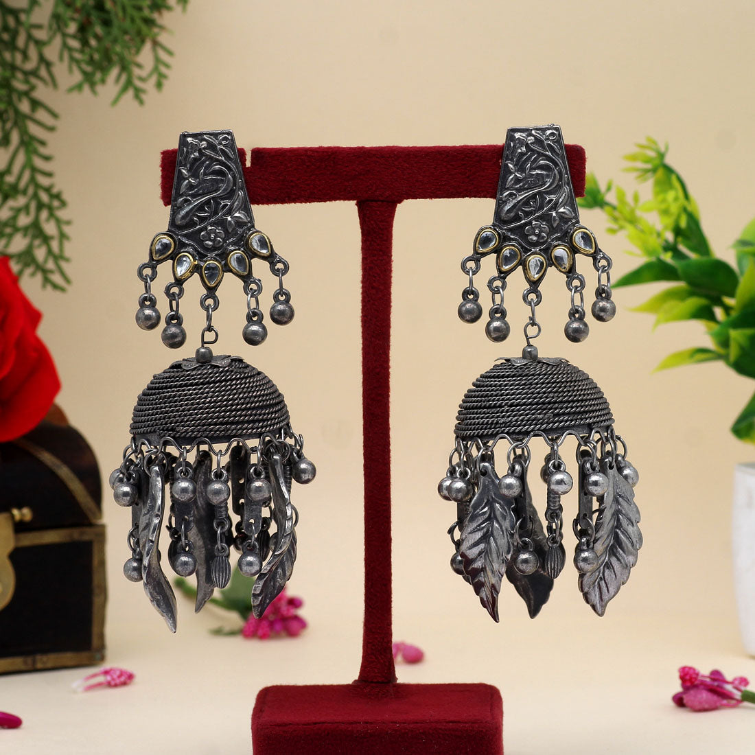 Silver Color Oxidised Big Jhumka Earrings (GSE2616SLV)