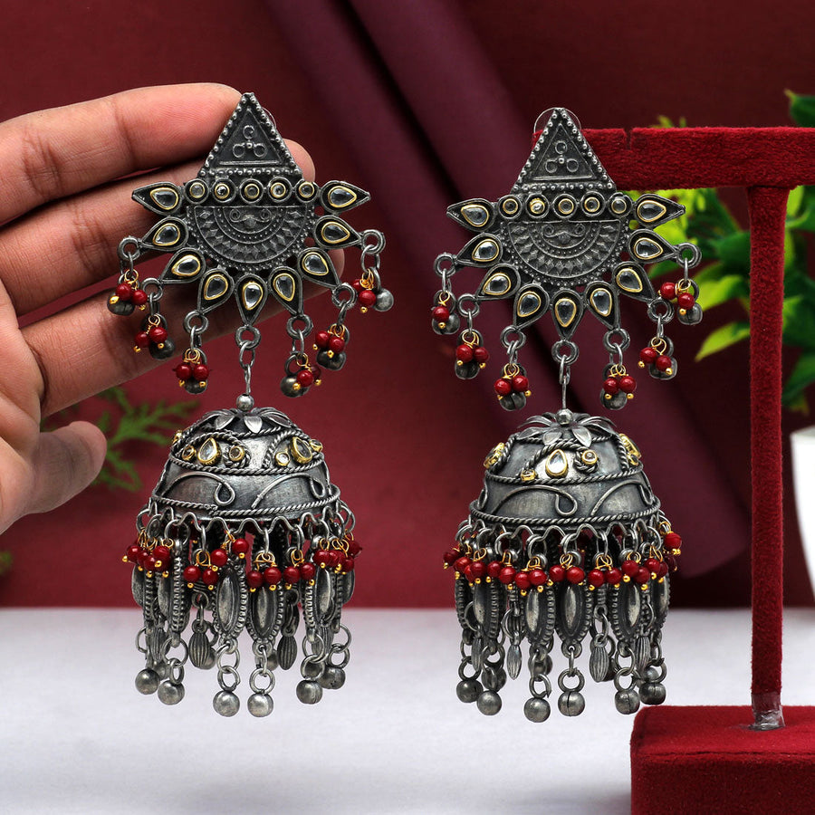 Shreepti Pink Beaded in Oxidized Heavy Earrings - Shreepti Jewels - The  Brand Nepal
