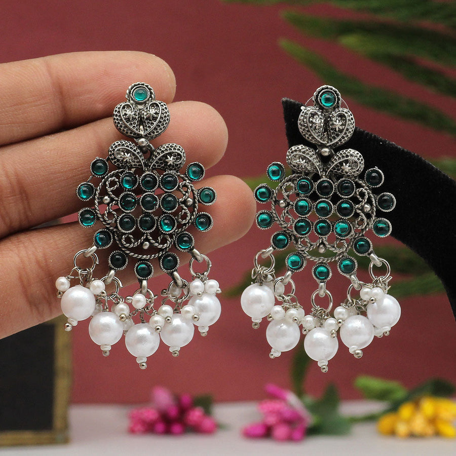 Stone Studded Oxidised Earrings : JKC4583