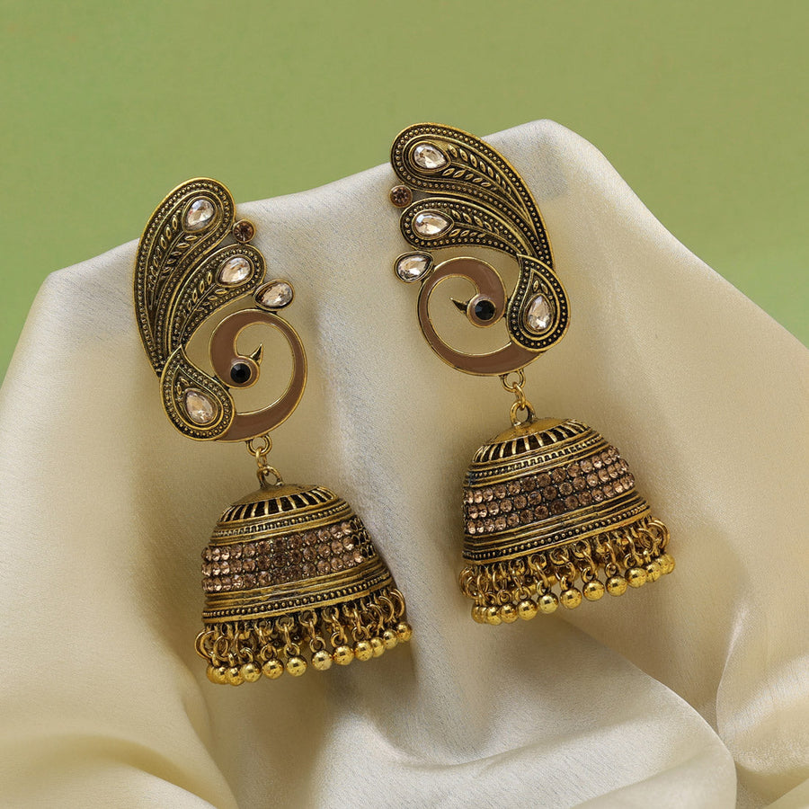 Krishna Face Handmade Terracotta Black Antique Gold Pink Jhumka Earrings