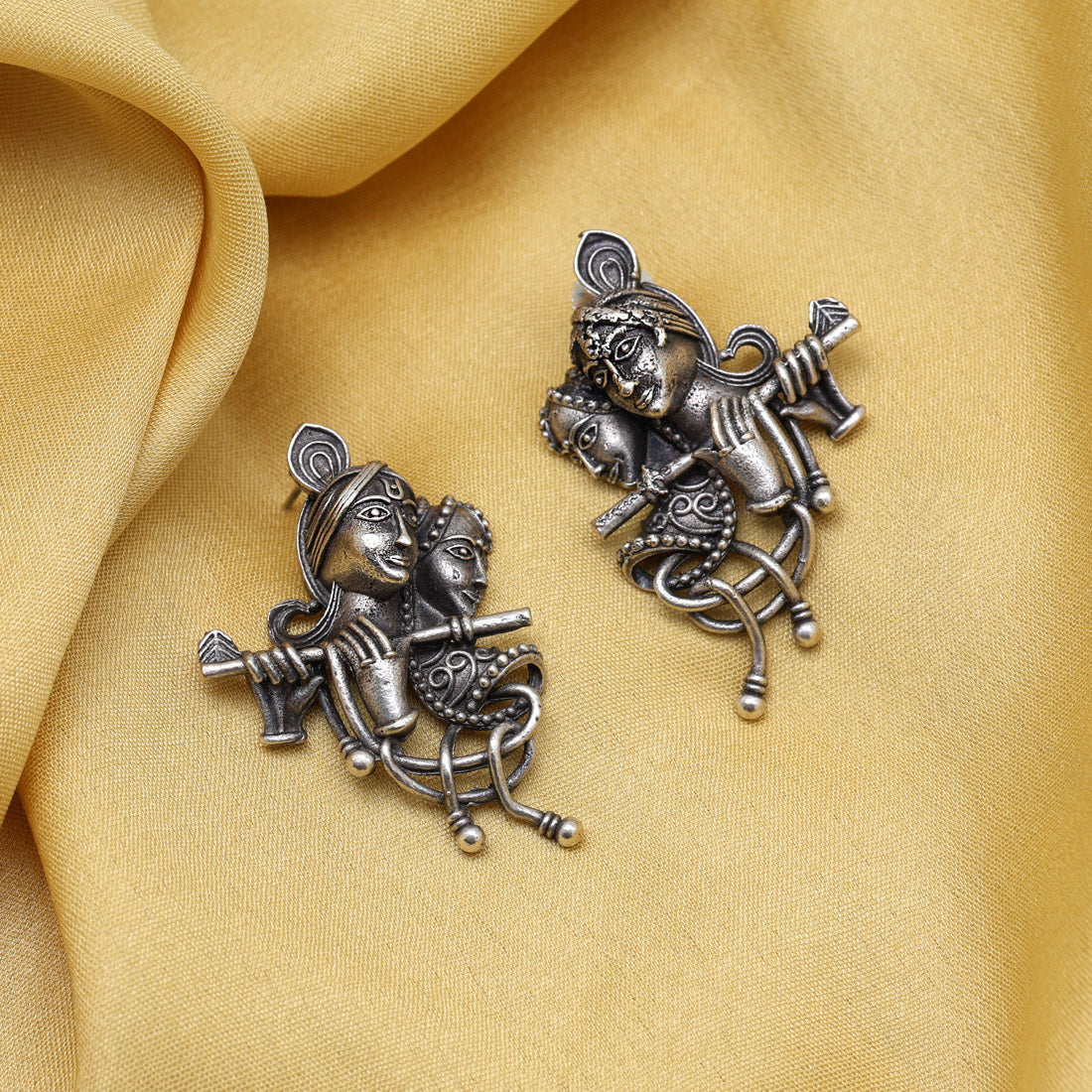 Silver Color Lord Radha Krishna Oxidised Earrings (GSE2826SLV)