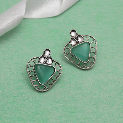 Pista Green Color Monalisa Stone Oxidised Earrings (GSE2829PGRN)