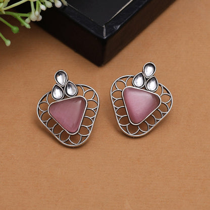 Pink Color Monalisa Stone Oxidised Earrings (GSE2829PNK)