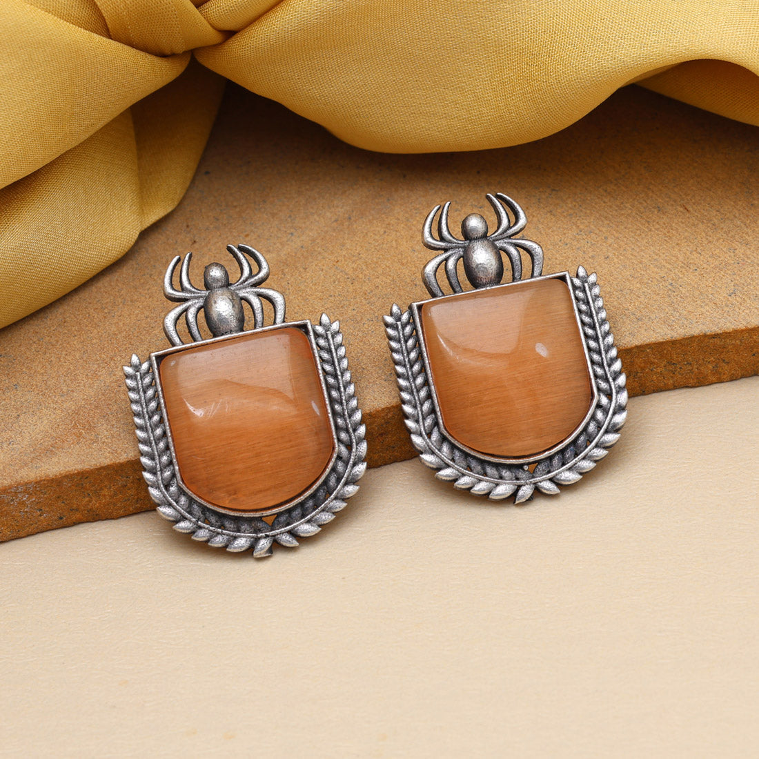 Brown Color Monalisa Stone Oxidised Earrings (GSE2830BRW)