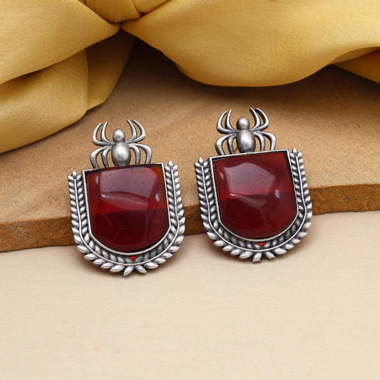 Maroon Color Monalisa Stone Oxidised Earrings (GSE2830MRN)