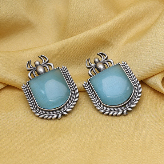 Sky Blue Color Monalisa Stone Oxidised Earrings (GSE2830SBLU)