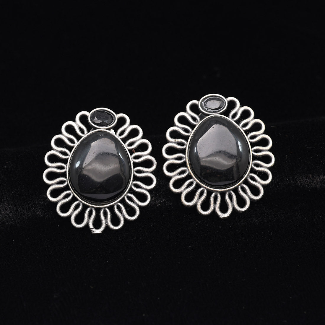 Black Color Monalisa Stone Oxidised Earrings (GSE2833BLK)