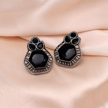 Black Color Monalisa Stone Oxidised Earrings (GSE2834BLK)
