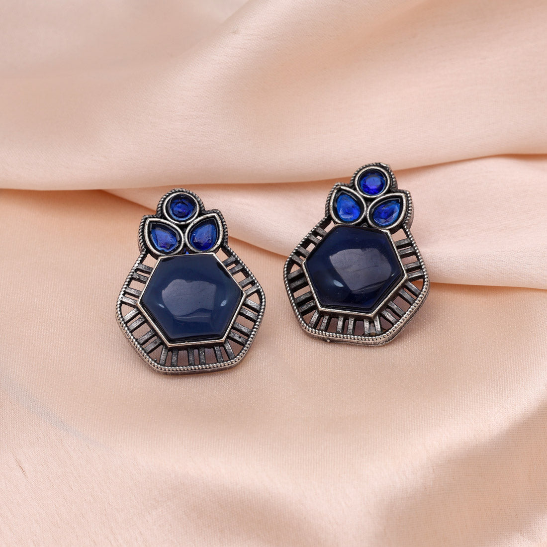 Blue Color Monalisa Stone Oxidised Earrings (GSE2834BLU)