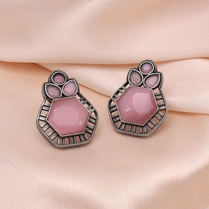 Pink Color Monalisa Stone Oxidised Earrings (GSE2834PNK)