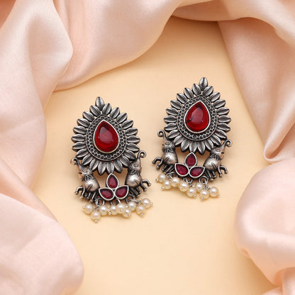 Maroon Color Monalisa Stone Oxidised Earrings (GSE2835MRN)