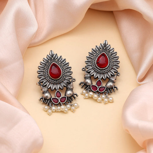 Maroon Color Monalisa Stone Oxidised Earrings (GSE2835MRN)