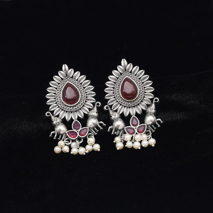 Maroon Color Monalisa Stone Oxidised Earrings (GSE2835MRN)