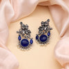 Blue Color Lord Radha Krishna Monalisa Stone Oxidised Earrings (GSE2837BLU)