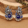 Blue Color Lord Radha Krishna Monalisa Stone Oxidised Earrings (GSE2837BLU)