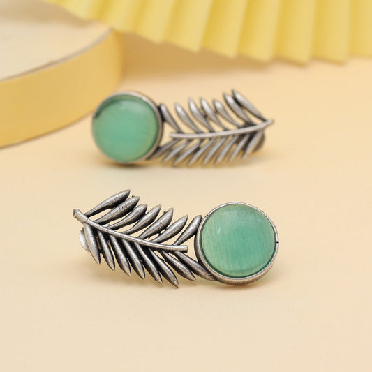 Pista Green Color Monalisa Stone Oxidised Earrings (GSE2838PGRN)