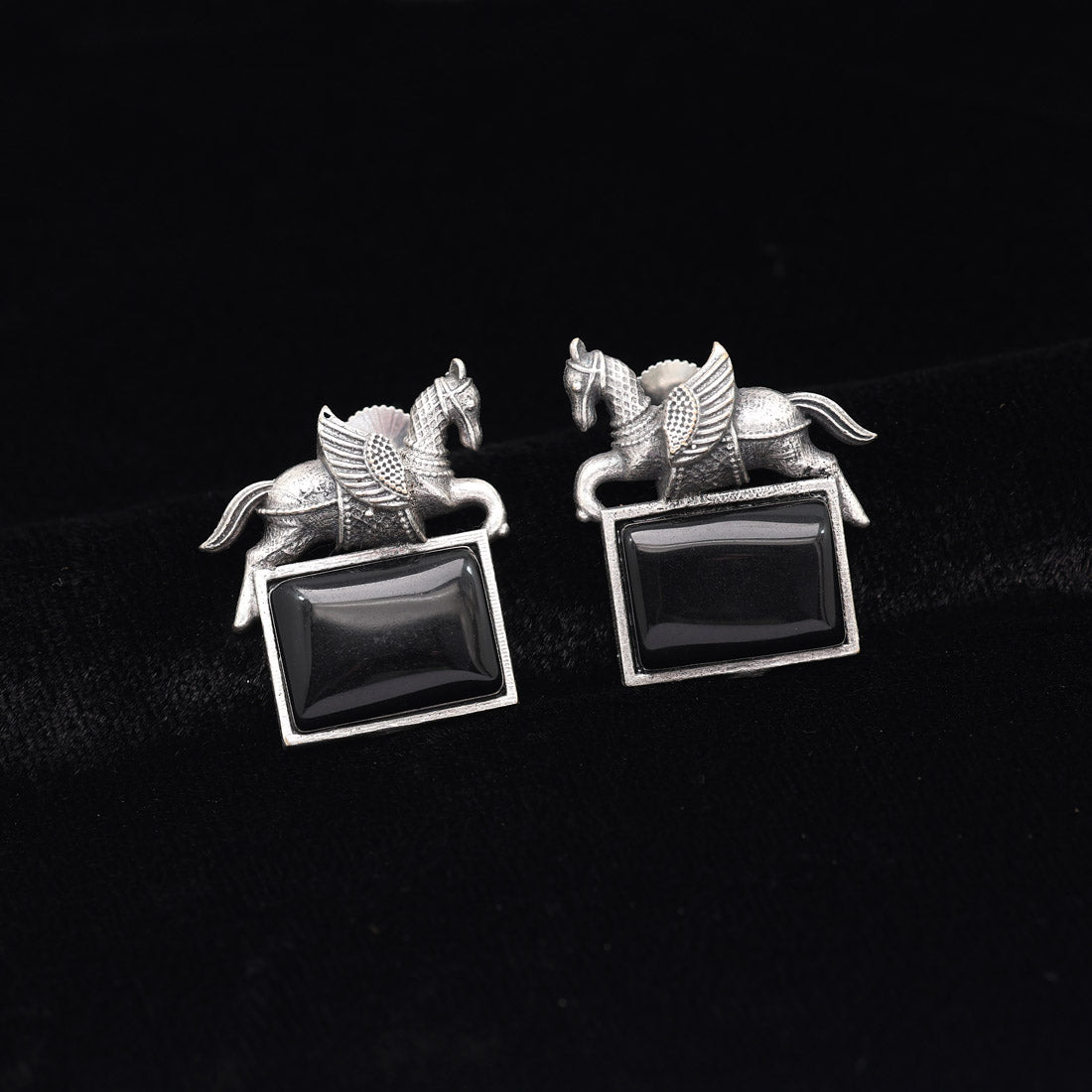 Black Color Monalisa Stone Oxidised Earrings (GSE2839BLK)