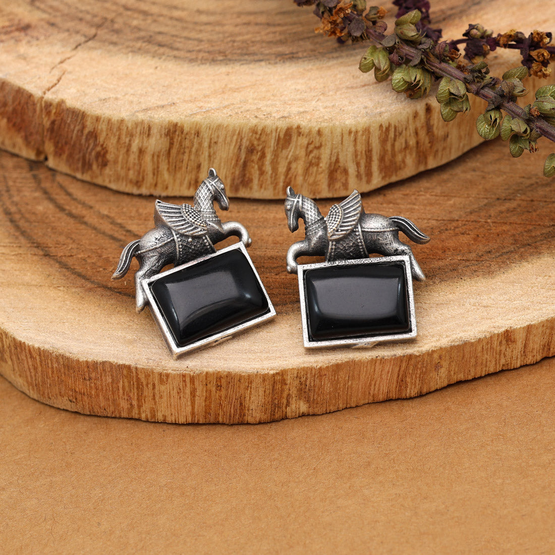 Black Color Monalisa Stone Oxidised Earrings (GSE2839BLK)