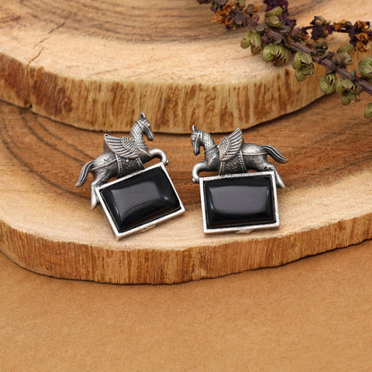 Black Color Monalisa Stone Oxidised Earrings (GSE2839BLK)