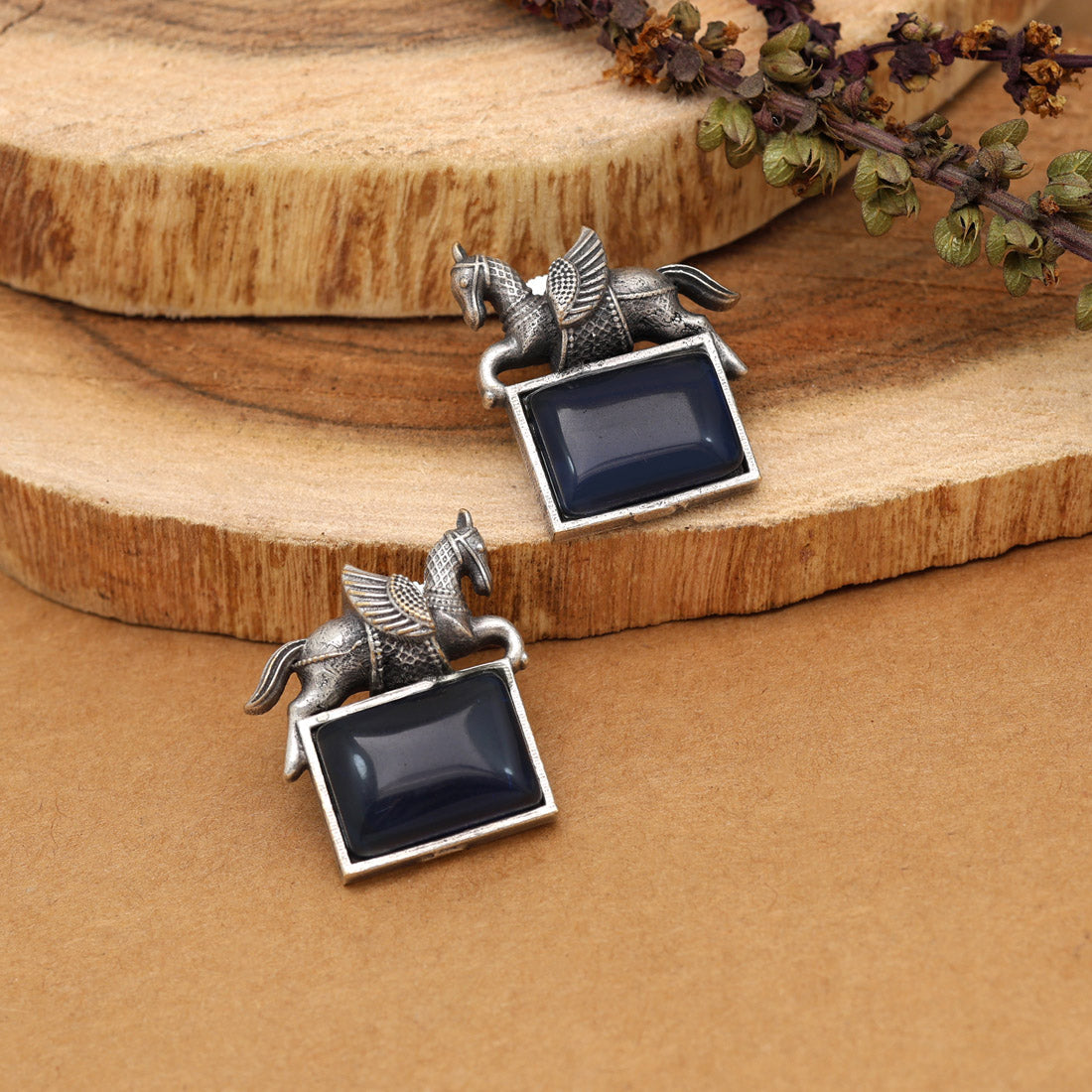 Blue Color Monalisa Stone Oxidised Earrings (GSE2839BLU)
