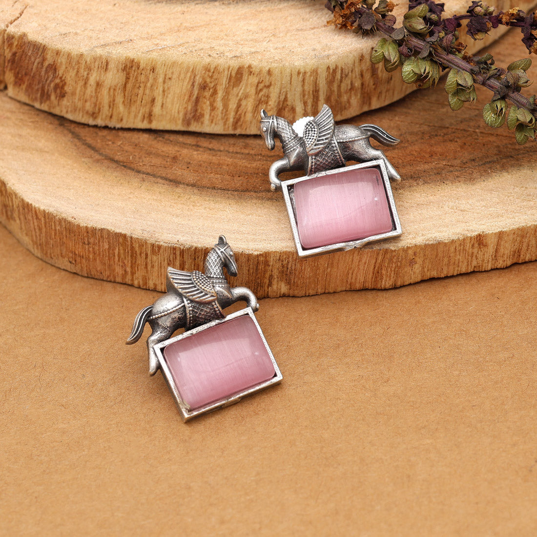 Pink Color Monalisa Stone Oxidised Earrings (GSE2839PNK)