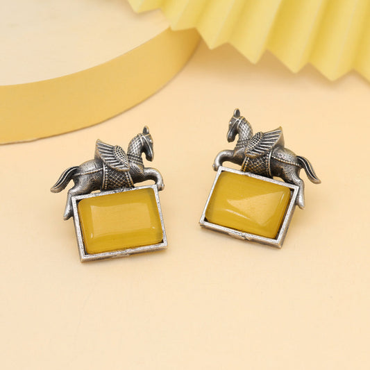 Yellow Color Monalisa Stone Oxidised Earrings (GSE2839YLW)