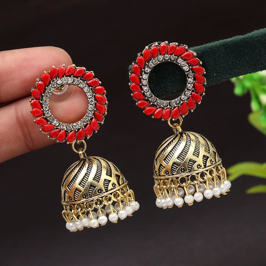 Earrings & Studs | Red Oxidised Jhumkas | Freeup