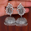 Bollywood Style Peacock Inspired Silver Tone Oxidised Metal Beads Jhumka Brass Earrings for Girls (GSE306SLV)