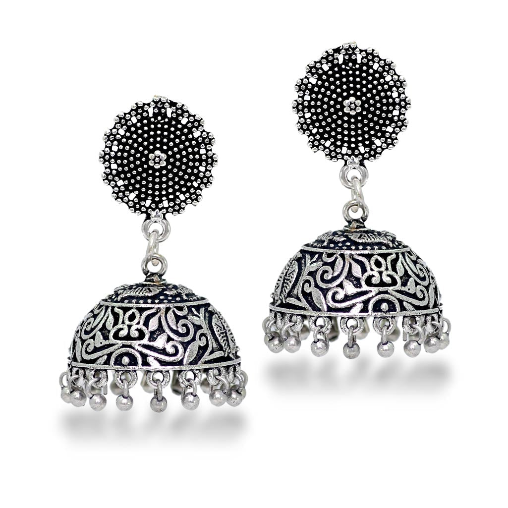 Wedding Collection Traditional Oxidised Silver Plated Handmade Jhumka Jhumki Earrings (GSE352SLV)