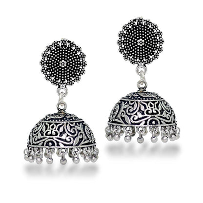 Wedding Collection Traditional Oxidised Silver Plated Handmade Jhumka Jhumki Earrings (GSE352SLV)