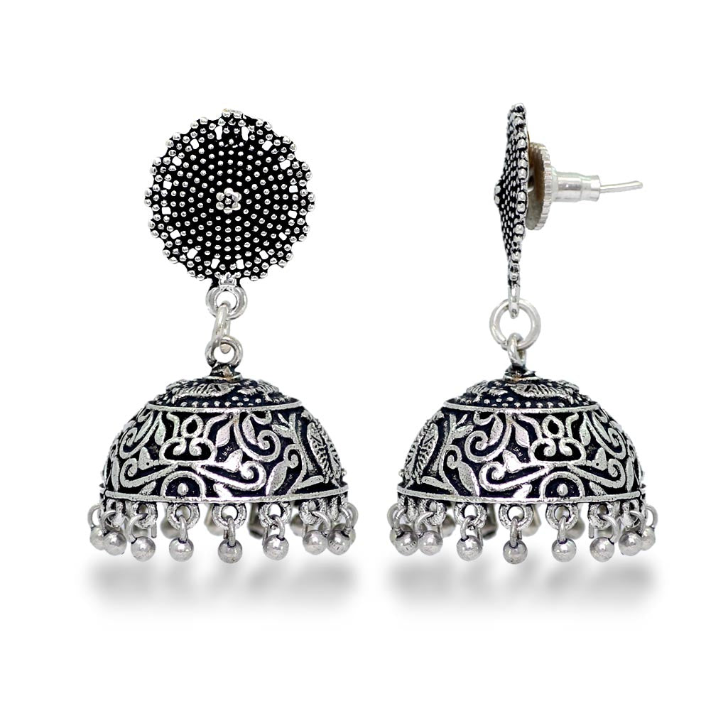 Wedding Collection Traditional Oxidised Silver Plated Handmade Jhumka Jhumki Earrings (GSE352SLV)