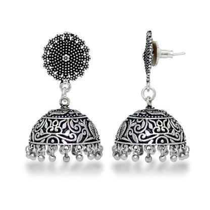 Wedding Collection Traditional Oxidised Silver Plated Handmade Jhumka Jhumki Earrings (GSE352SLV)