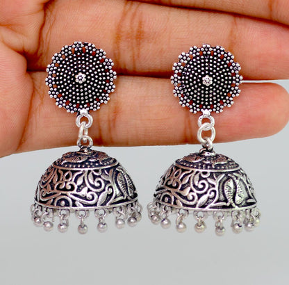 Wedding Collection Traditional Oxidised Silver Plated Handmade Jhumka Jhumki Earrings (GSE352SLV)