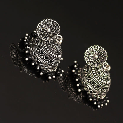 Oxidised Silver Plated Black Color Earrings Jewellery (GSE676BLK)