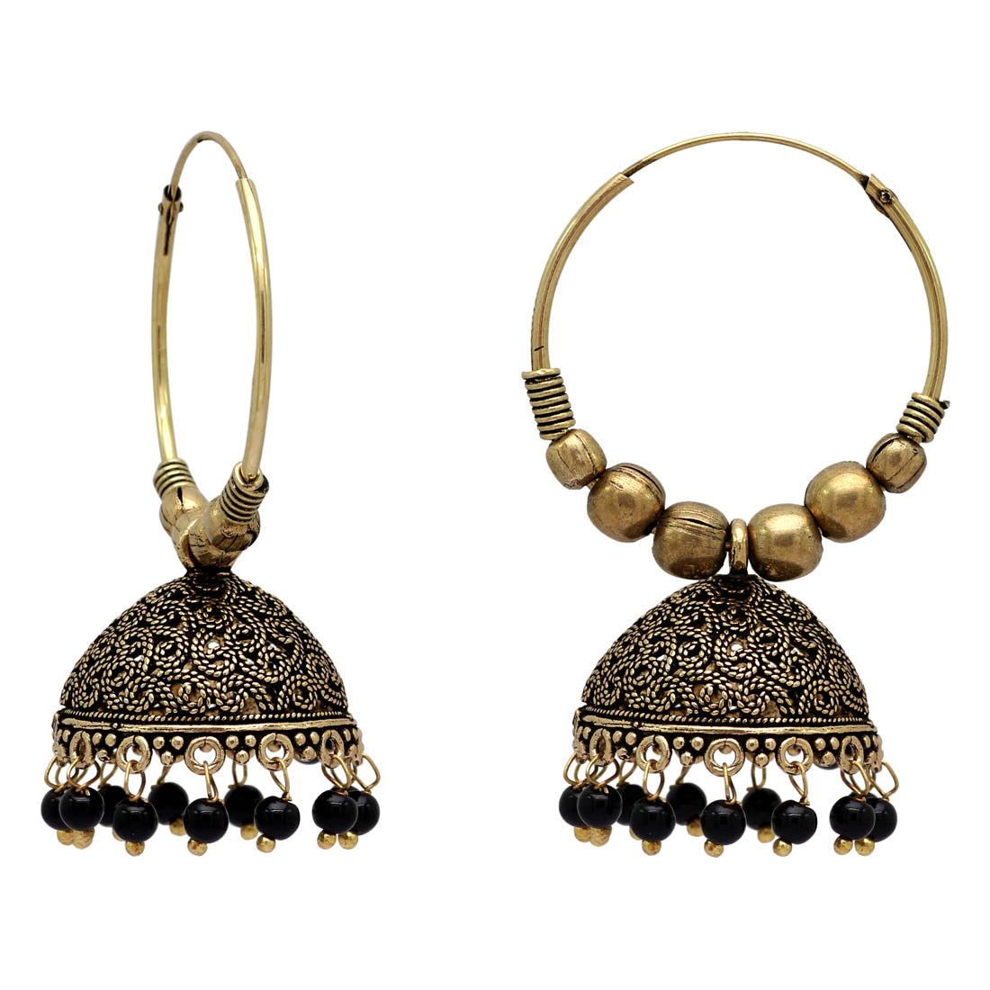 Black Color Beads Traditional Jhumka Earrings (GSE814BLK)
