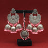 Baby Pink Color Oxidised Earrings Tikka Set (GSMTE101BPNK)