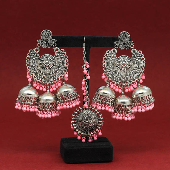 C&G INDIA Fashion Silver Jhumka Earrings And Maang Tikka Set For Girls And  Women (Black) : Amazon.in: Fashion