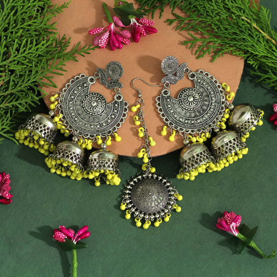 Alloy White (Base) Earring Golden Maang Tikka Set, 3 Inch (length) at Rs  250/set in Mumbai