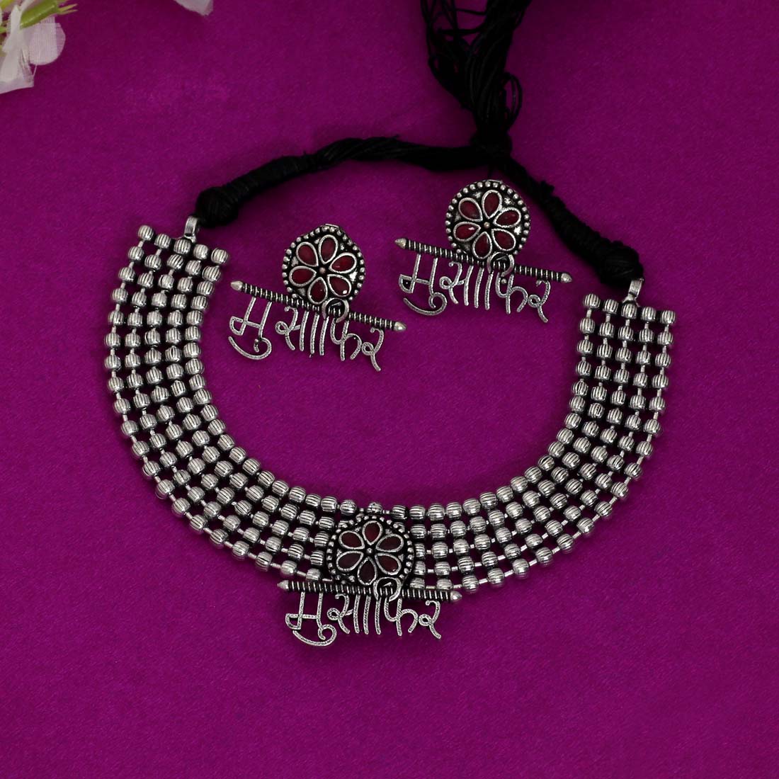 Maroon Color Oxidised Temple Necklace Set (GSN1304MRN)