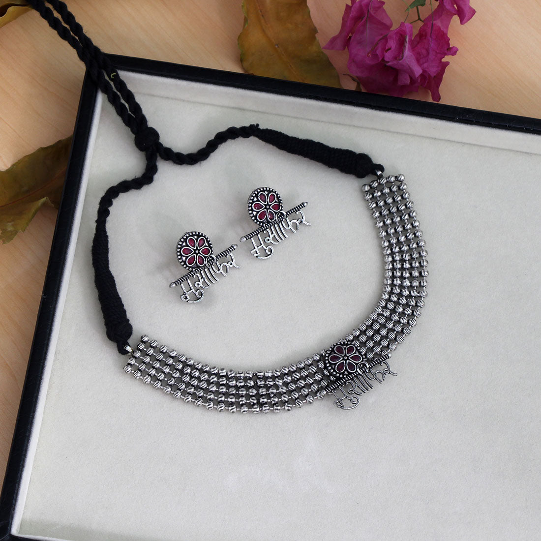 Maroon Color Oxidised Temple Necklace Set (GSN1304MRN)