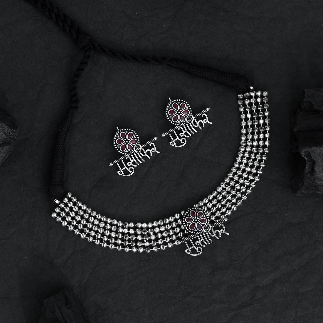 Maroon Color Oxidised Temple Necklace Set (GSN1304MRN)