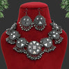 Black Silver Color Glass Stone Oxidised Necklace Set (GSN1609BLK)
